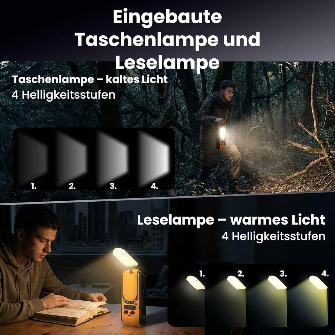 Extralnik Notfallradio AM/FM, Solar & Kurbelradio mit Powerbank 6000mAh, 6 Ladearten, USB C, Taschen