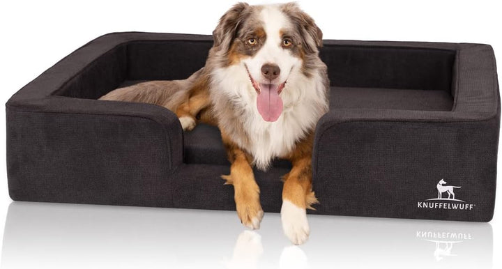 Knuffelwuff orthopädisches Hundebett mit Wendekissen aus Velours Bellamy 80 x 60cm Schwarz, 80 x 60c