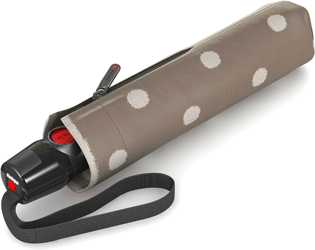 Knirps T.200 Taschenschirm Duomatic DOT Art Taupe - inkl. Futteral im Schirmdesign - Hochqualitative