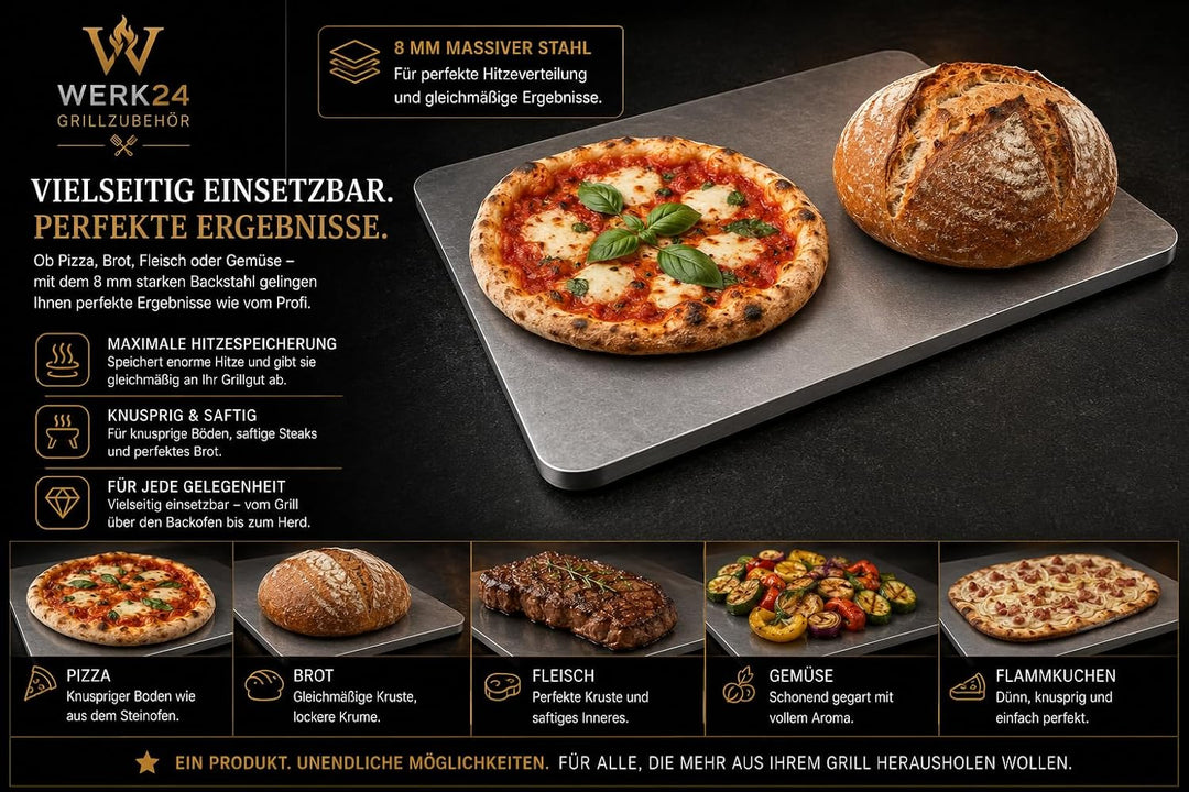Backstahl 38x33x0,8 cm für Pizza und Brot 8mm Pizzastahl Massiv und kugelgestrahlt Backstahl