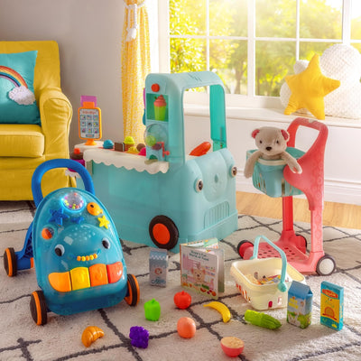 B. toys Einkaufswagen für Kinder mit Spielzeug Einkaufskorb, Essen, Kuscheltier, Bilderbuch – Kinder