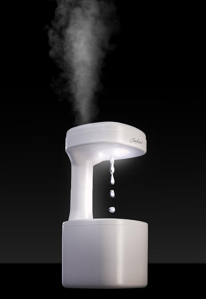 Carlo Milano Zimmerbrunnen: Antigravity-LED-Luftbefeuchter, USB-C, 500 ml Wassertank (Wassertropfen-
