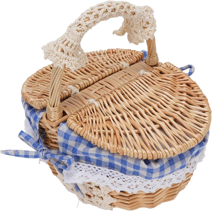Weidenpicknickkorb mit Deckel und Griff, Picknickkorb für Camping -Gemüse -Pickeln, Doppelöffnungsde