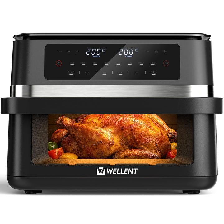 WELLENT 12L XXL Heissluftfritteuse 2950W, 8-in-1 Airfryer 2 Kammern(6+6L), Heissluftfritteuse Doppel