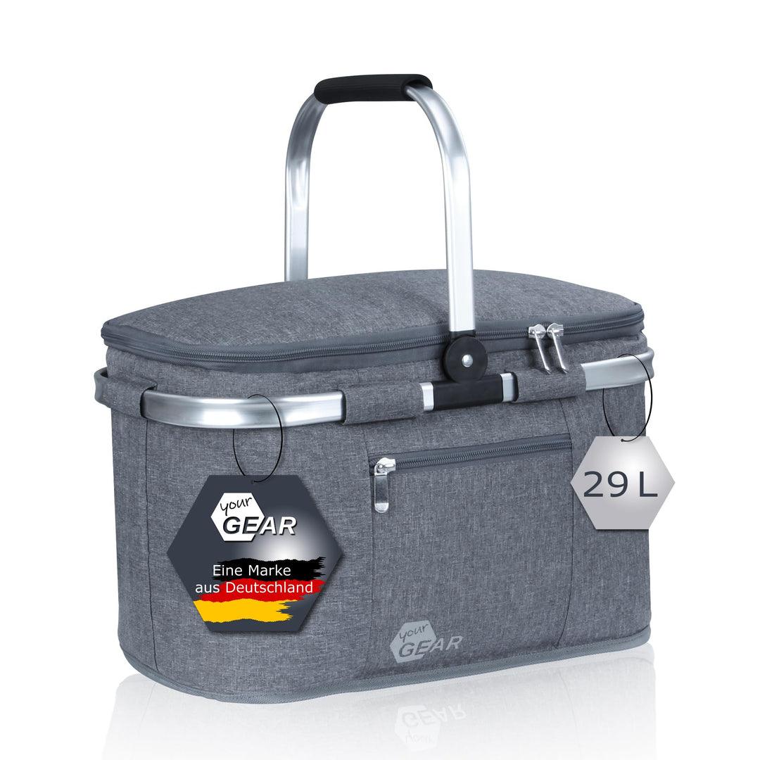 your GEAR Kühlkorb Scivu - isolierter Einkaufskorb - 29 Liter Picknickkorb - Kühltasche mit Tragegri