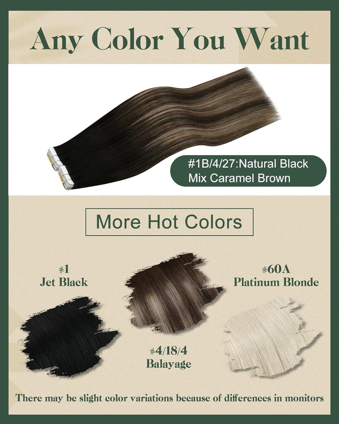 Ugeat 30cm Haarverlängerung Echthaar Tape Schwarz zu Dunkel Braun und Karamell Blond 1B/4/27 Haar Ex
