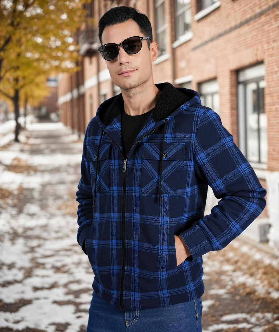 JACKETOWN Hemdjacke Kariertes Herren hoodies Flanelljacke Warm Thermohemd Herren Holzfäller Jacke Ve