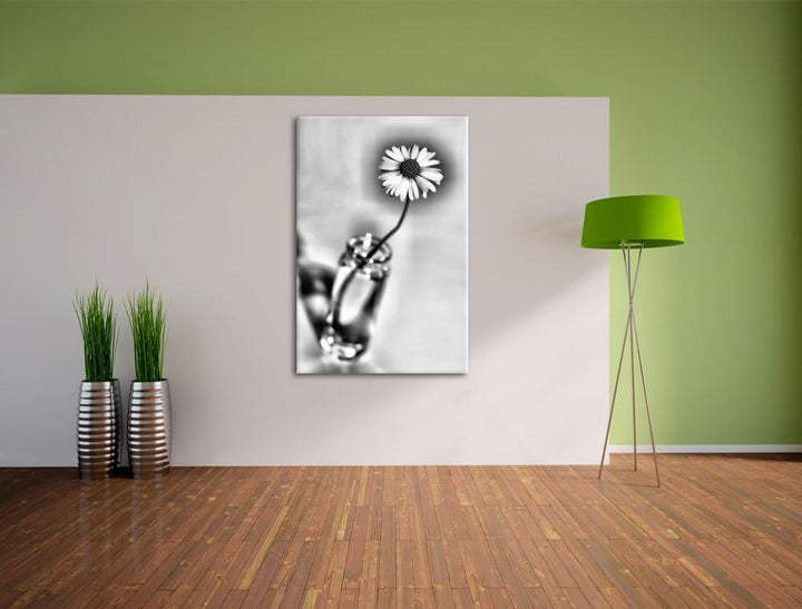 Pixxprint kleines Gänseblümchen im Glas / 100x70cm Leinwandbild bespannt auf Holzrahmen/Wandbild Kun
