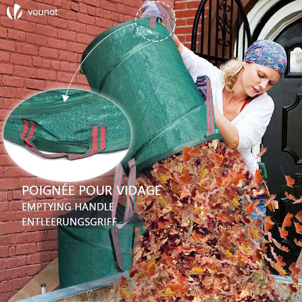 VOUNOT Pop Up Gartensack mit Griffen und Kordelzugverschluss 3er Set 100 L, Faltbarer Laubsack Selbs