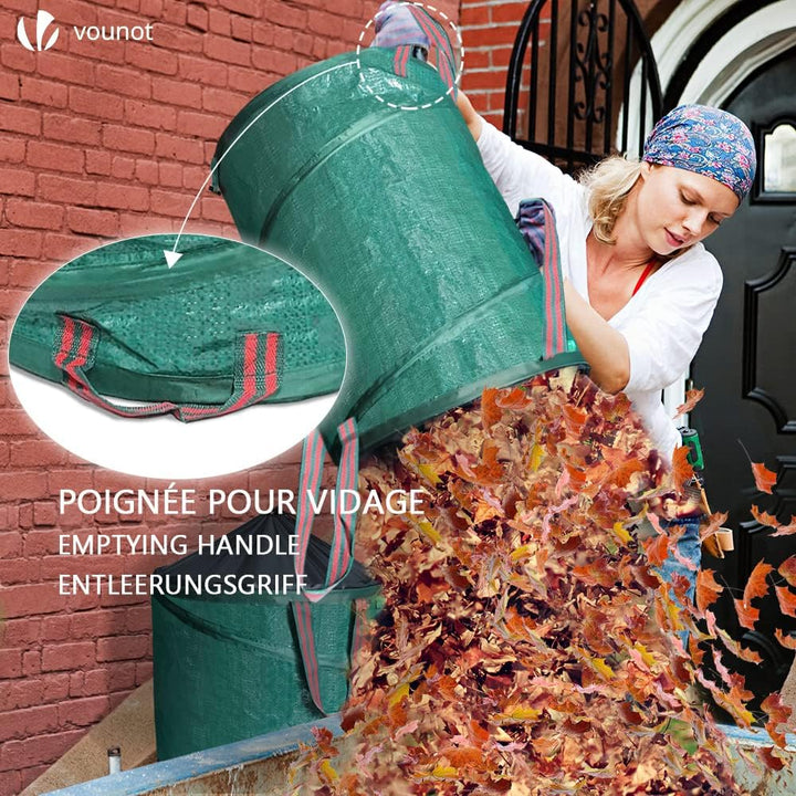 VOUNOT Pop Up Gartensack mit Griffen und Kordelzugverschluss 3er Set 100 L, Faltbarer Laubsack Selbs