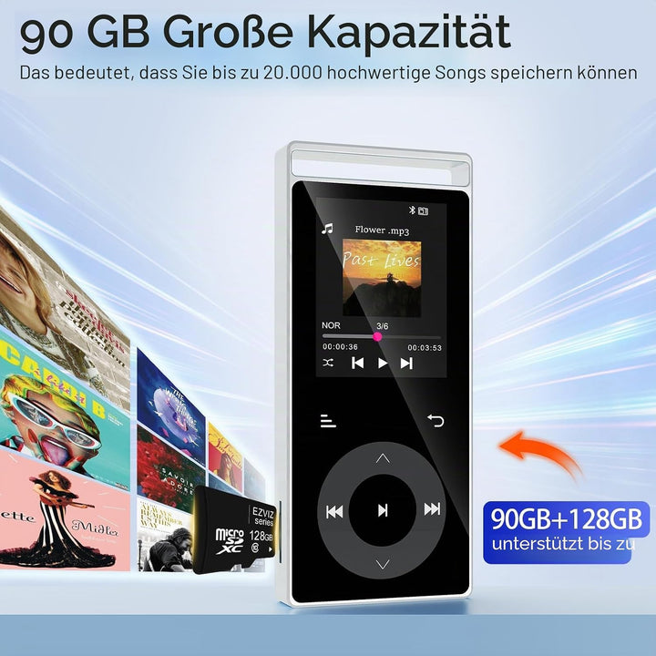 90GB MP3 Player Bluetooth 5.3, MP3-Player mit HiFi-Sound Touch-Tasten | MP3 mit Musik, Farbdisplay,