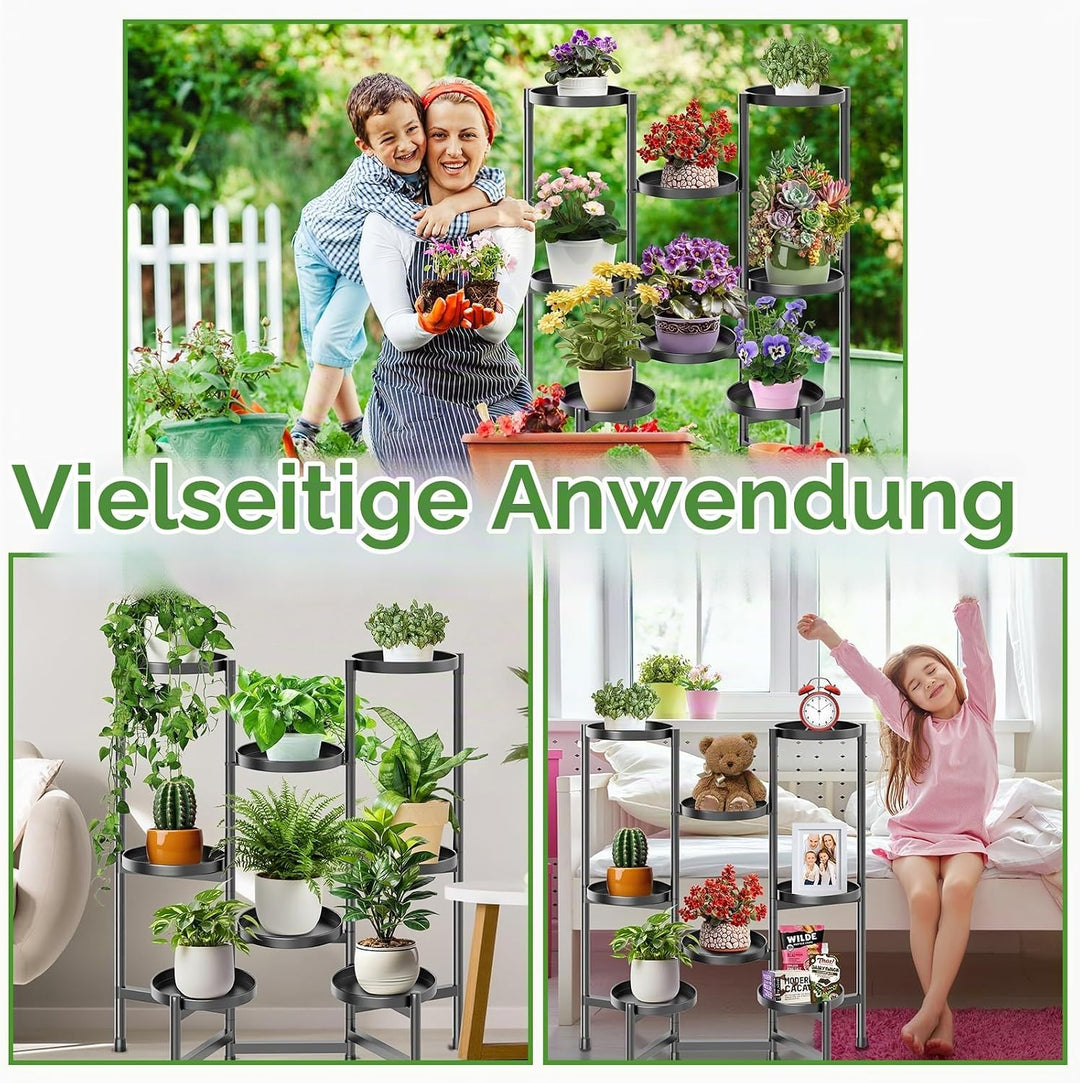 KHayRovies 8 Etagen Metall Blumentopfständer Pflanzenständer, Schwarz Mehrstöckig Blumenregal Pflanz
