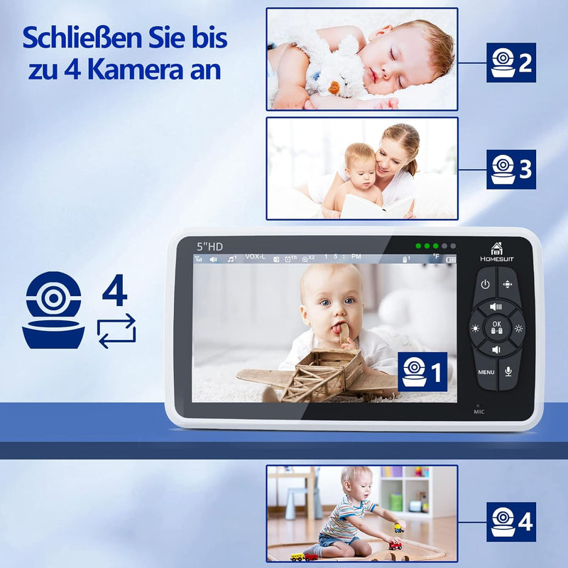 Homesuit Überwachungskamera, Kamera für Babyphone mit Nachtsicht, Zwei-Wege-Audio, 360 Grad, 720P HD