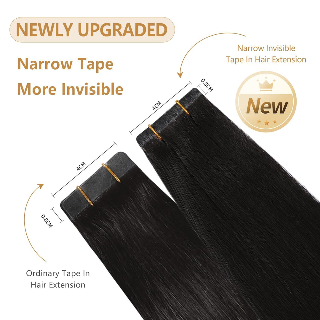 YILITE Invisible Tape Extensions Echthaar,Natürliches Schwarz 30cm 20 Stück 40g Gerade Remy Echte Me