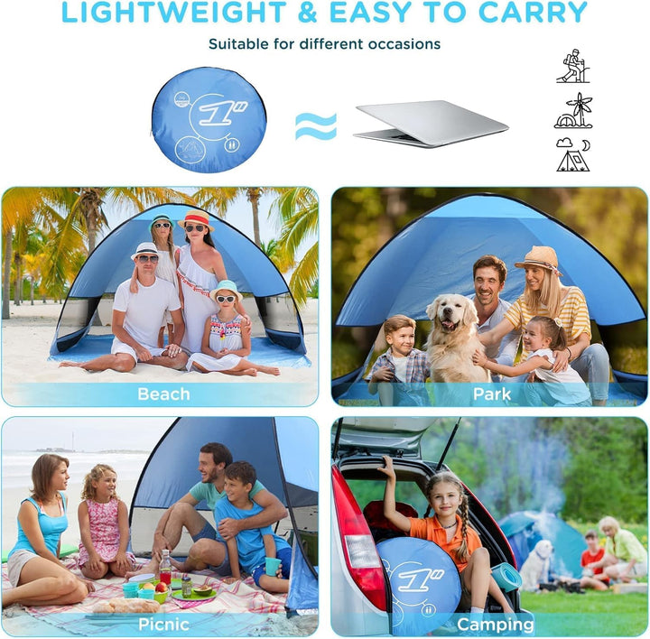 Strandmuschel Pop Up Zelt,Tragbar Light Automatisches Strandzelt UPF 50+ wurfzelt Sun Shelter für 3-