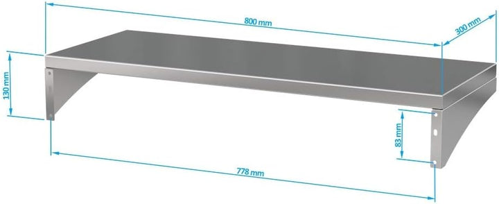 KÖNIGSPROD Edelstahl Wandregal, Bücher Regal, Tellerbord, Küche, Asteria, 300 x 800 mm, 300 x 800 mm