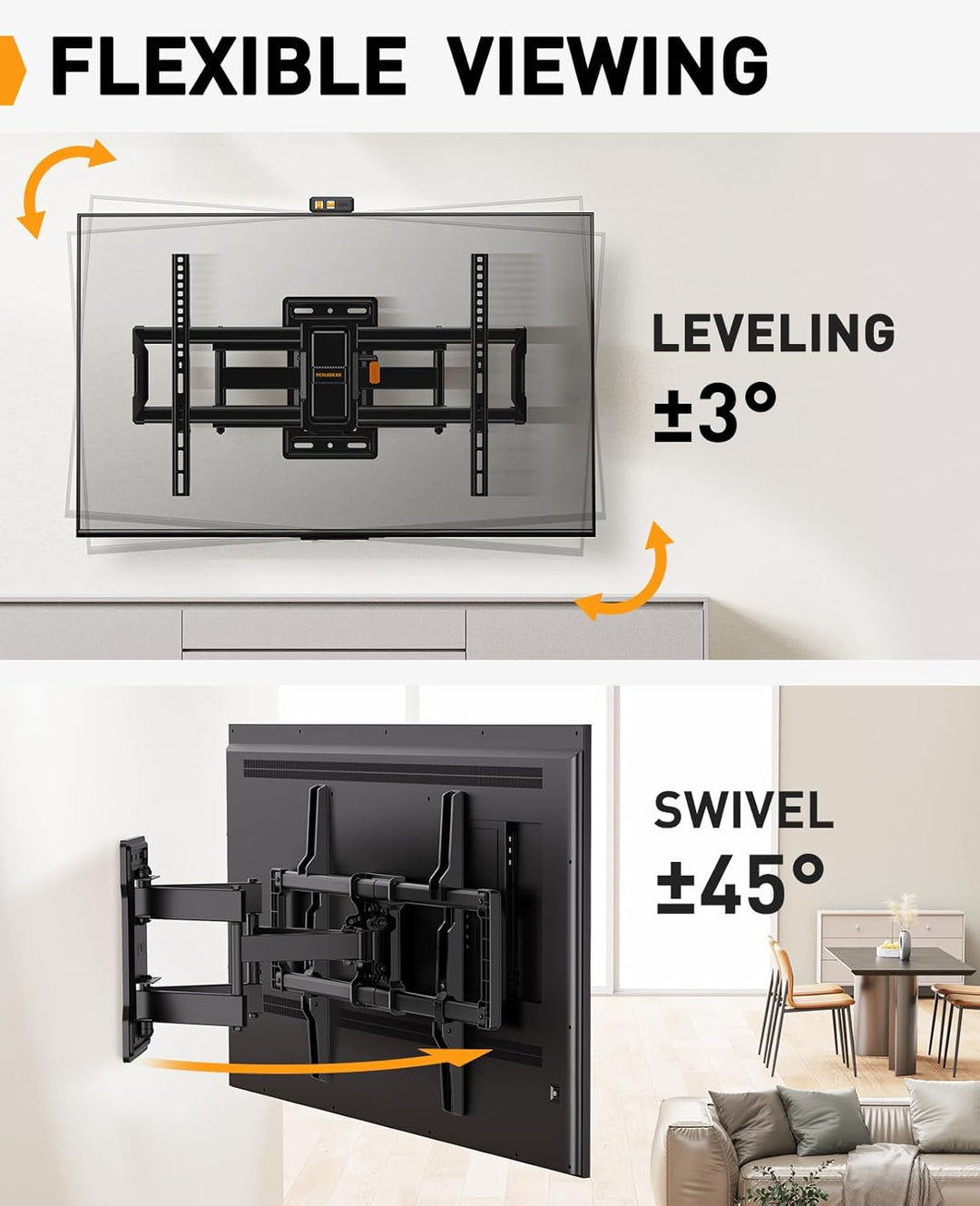 Perlegear TV Wandhalterung für 37-84 Zoll TV bis 50kg, Fernseher Schwenkbar Werkzeugfreier Neigbar,