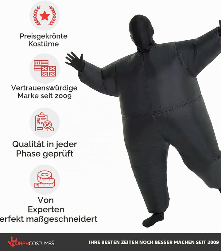 Morph Schwarzes Aufblasbares Kostüm für Kinder, Megamorph - Einheitsgrösse Schwarz Kinder, Schwarz K