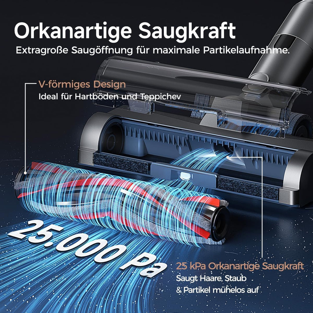 uwant V500 Akku Staubsauger kabellos mit Absaugstation, 25000Pa / 40Min, 0,4L Staubbehälter & 2,5L S