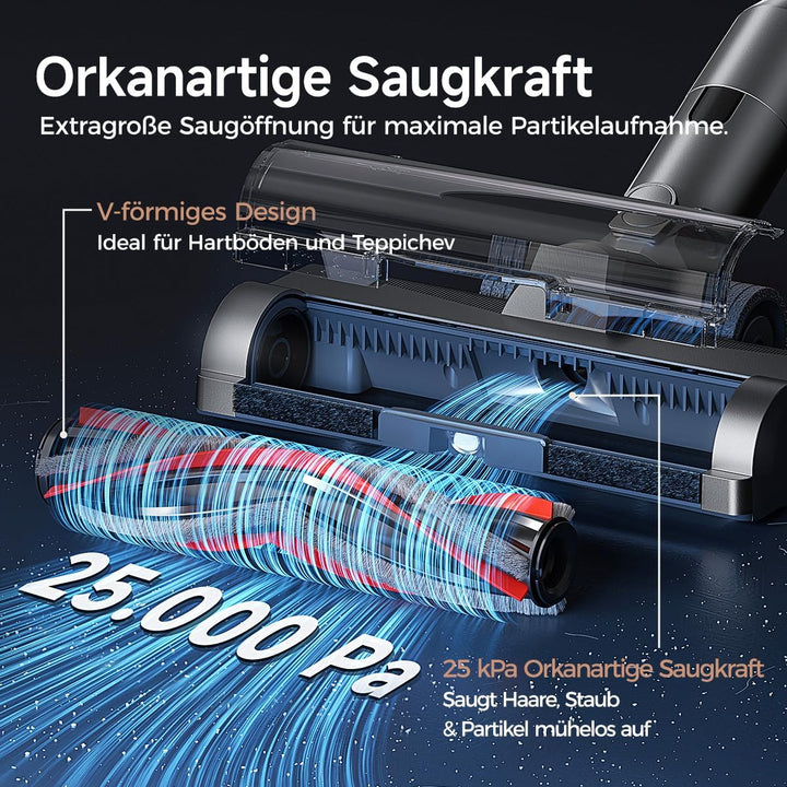 uwant V500 Akku Staubsauger kabellos mit Absaugstation, 25000Pa / 40Min, 0,4L Staubbehälter & 2,5L S