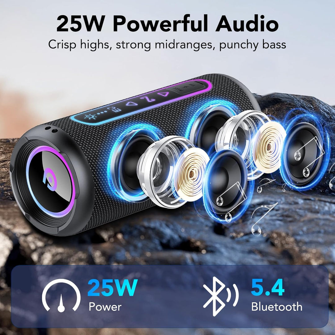 Bluetooth Lautsprecher mit Licht, 25W Musikbox Bluetooth 5.4 mit Dualen Bass-Treibern, 24H Akku Boxe