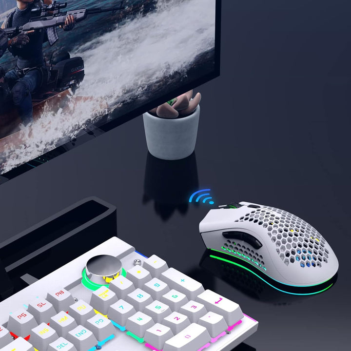 JYCSTE Kabellose leichte Gaming-Maus, ultraleichte Wabenmäuse mit RGB-Hintergrundbeleuchtung, 7 Tast