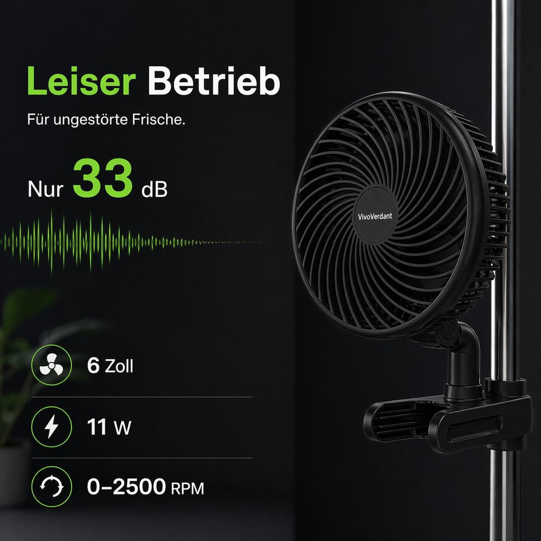 VivoVerdant Grow Ventilator Oszillierend mit Clip, 10 Stufen Klemmventilator, 330 CFM Umluftventilat
