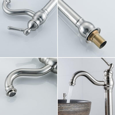 FWZZQ Wasserhahn Bad Hoch Retro, Waschtischarmatur Matt Gebürstet, 360° Drehbar Armatur Waschbecken,