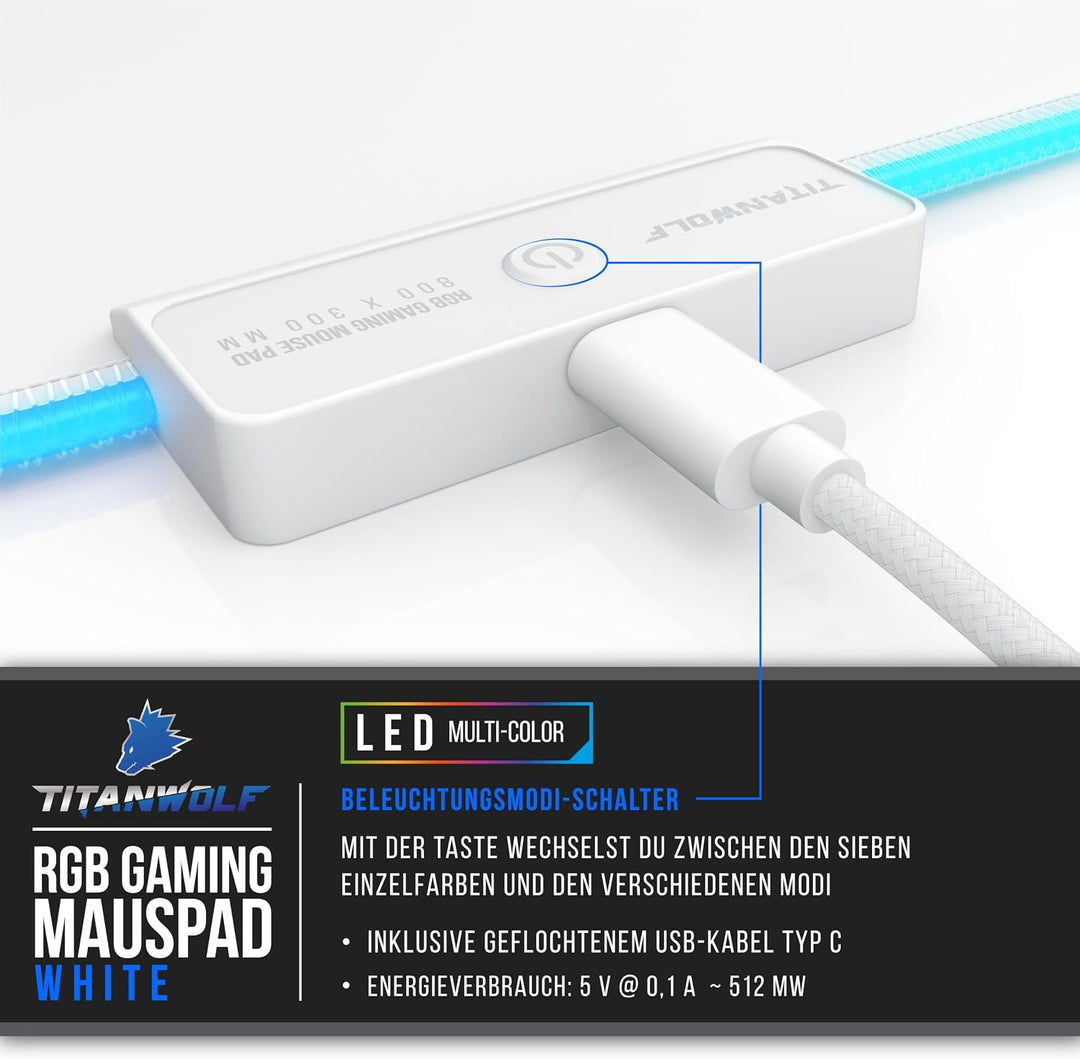 TITANWOLF - RGB Gaming Mauspad - LED Schreibtischunterlage - 900x400 mm Übergrösse - XXL Mousepad -