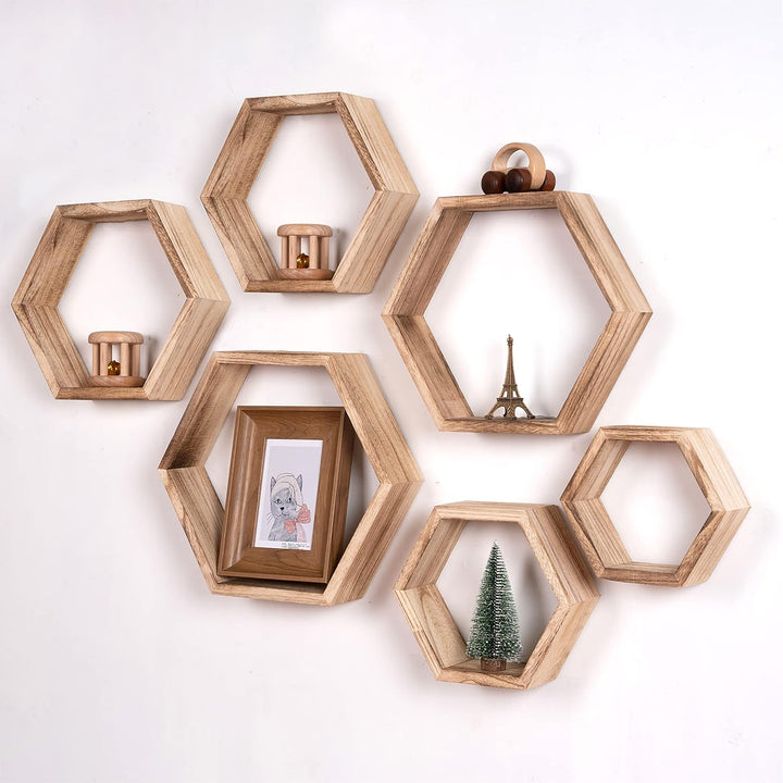 Sechseckige Wandregale Wabenförmige Regale 8er-Set Wandmontierte Holzregale im Landhausstil Wand-Auf