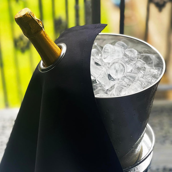 Classic Collection, Flaschentuch mit Metallring für Eiskübel, Baumwolle, 42 cm, Eckloch (Schwarz mit