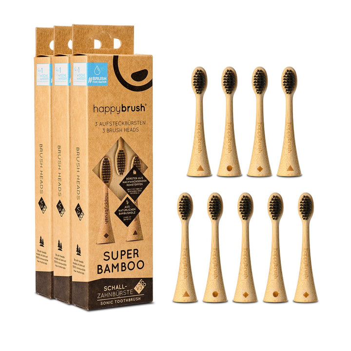happybrush® Nachhaltige Aufsteckbürsten aus Bambus für elektrische Schall-Zahnbürste Eco VIBE 3 - Se