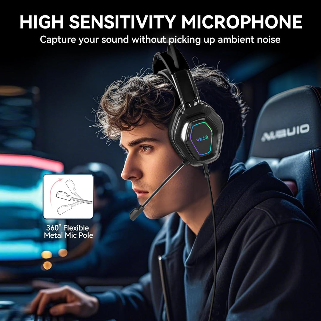 Wantak Katzenohr Kopfhörer mit Mikrofon – Kabel (3,5mm/USB) – Gaming Headset für PC/PS5/Xbox – Noise