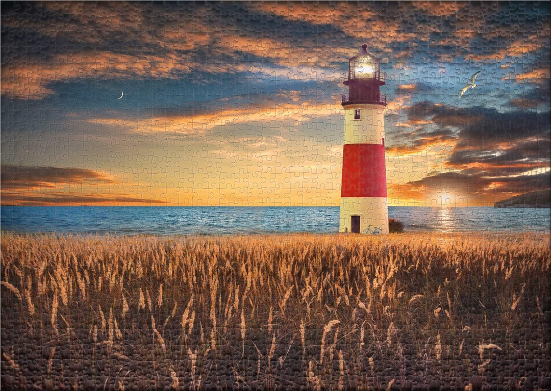 Ulmer Puzzleschmiede - Puzzle „Horizont“ - Klassisches 1000 Teile mit Leuchtturm am Meer - Das Licht