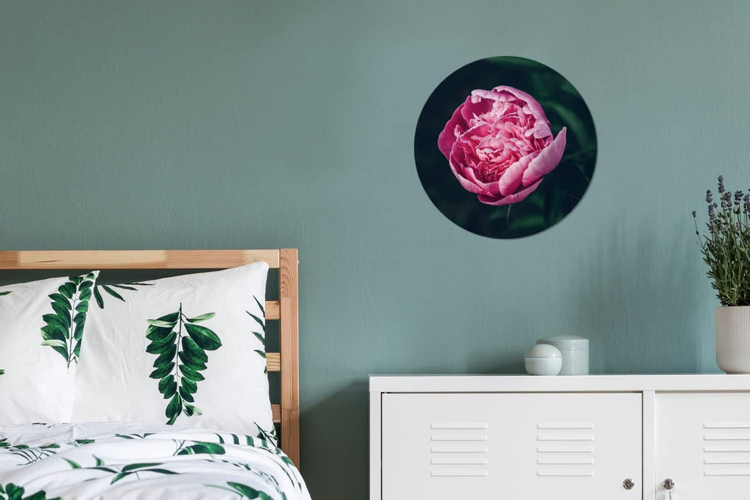 MuchoWow Wandbild Rund Wanddeko Deko Wohnzimmer Bilder 30x30 cm Blumen - Rosa - Rosen, 30x30 cm