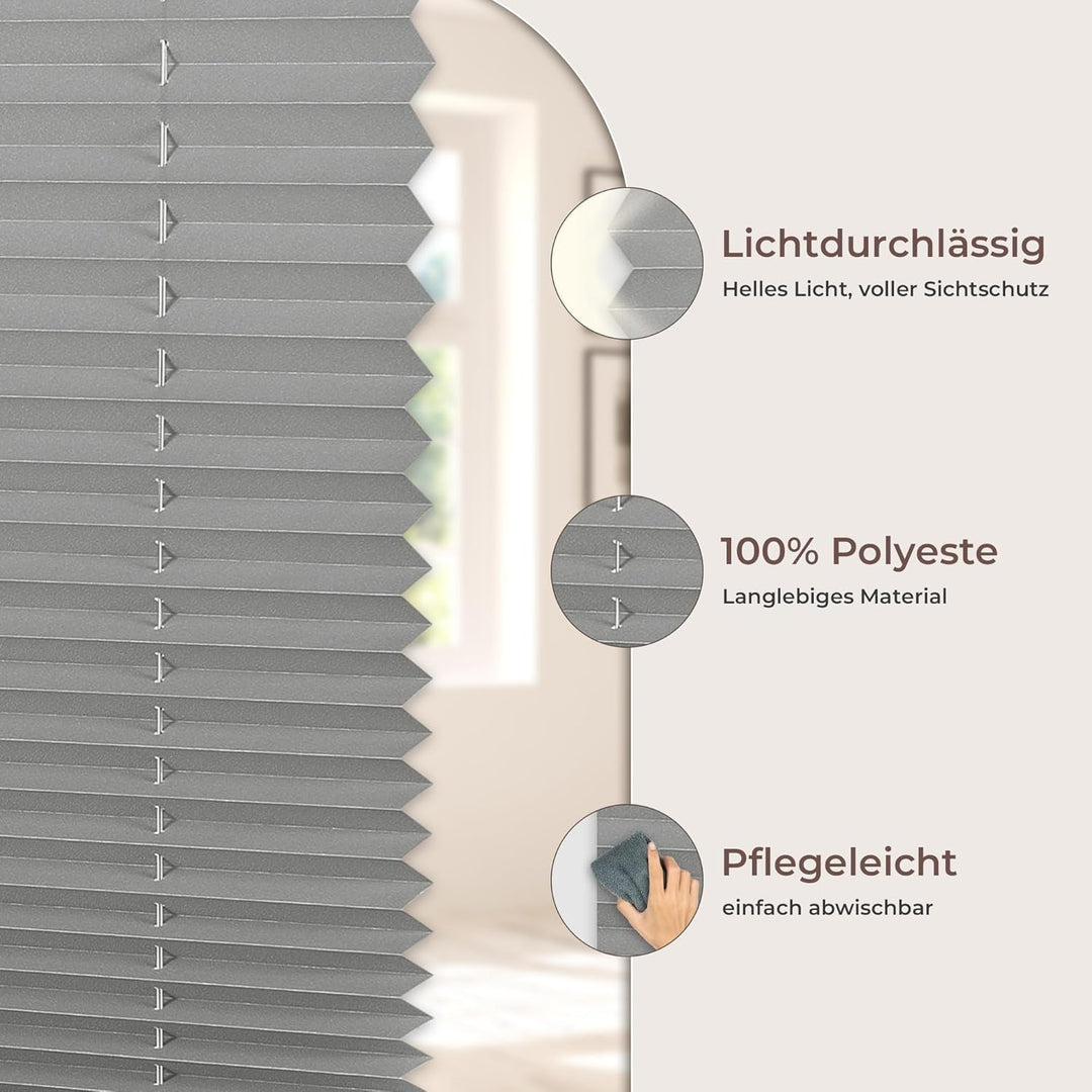 Allesin Plissee ohne Bohren Plissees Klemmfix Anthrazit 40x80cm(BxH), Plisseerollo Faltrollo mit Kle