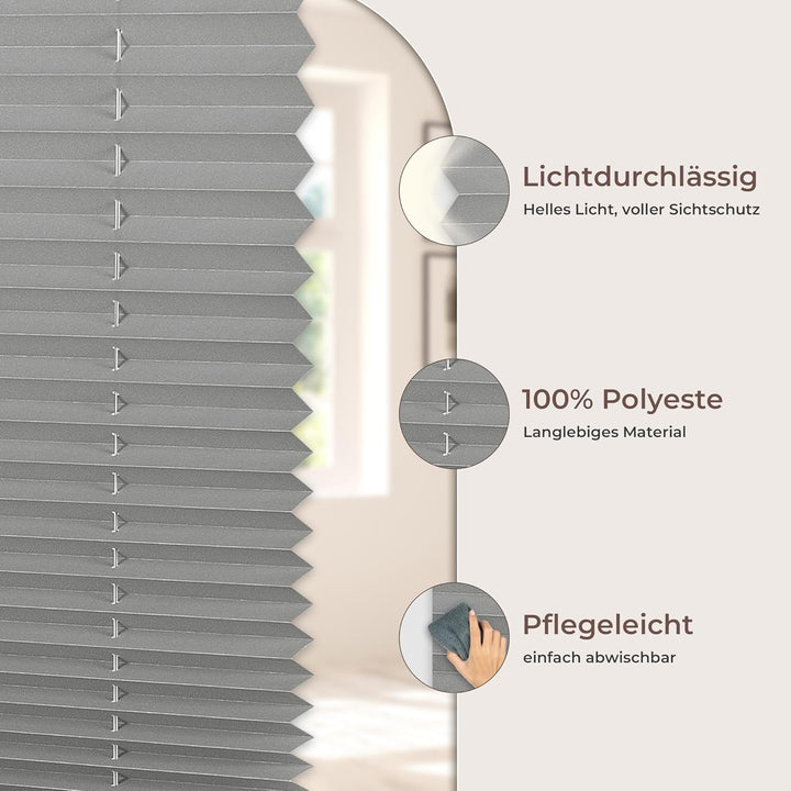 Allesin Plissee ohne Bohren Plissees Klemmfix Anthrazit 40x80cm(BxH), Plisseerollo Faltrollo mit Kle