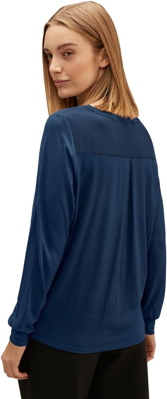 Street One Damen Chiffon Langarmshirt 34 Atlantic Blue, 34 Atlantic Blue