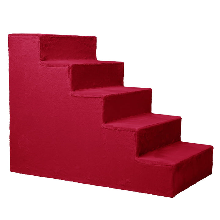 Mg Design Hundetreppe 5 Stufen in Rot – Stabiler Holzrahmen, gelenkschonend, leicht & mobil, für Sof