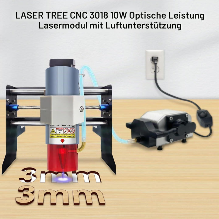 LASER TREE CNC 3018 Lasermodul kit, 5W optischer Leistungslaserkopf mit Luftunterstützung, feste Bre