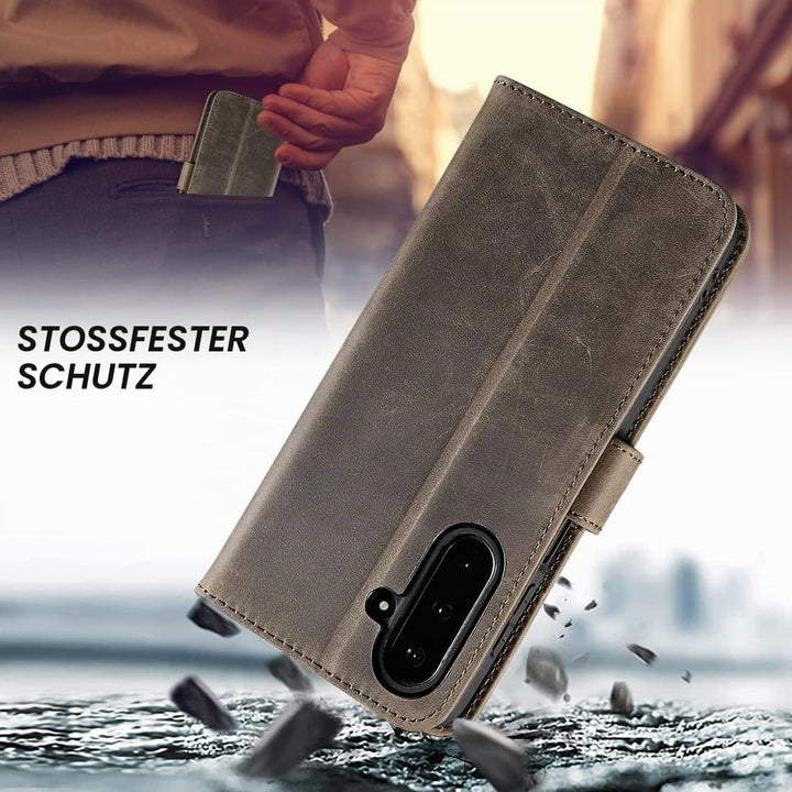 LENSUN Handyhülle für Samsung Galaxy A17 Echtleder, Lederhülle Bookstyle Klappbar Hülle [RFID Karten