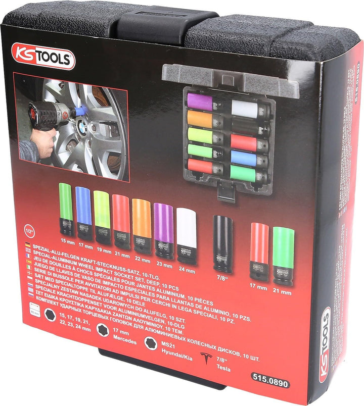 KS Tools 515.0890 1/2' Spezial-Alu-Felgen Kraft-Stecknuss-Satz, 10-tlg