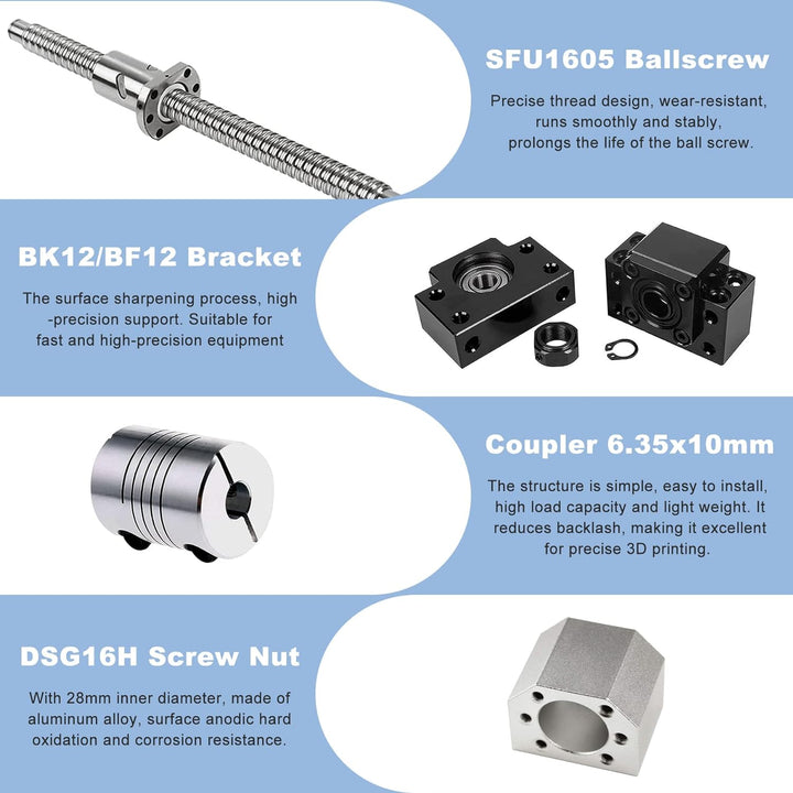 CNCMANS Kugelumlaufspindel SFU1605 350mm Edelstahl Gerollte ballscrew mit BK12 / BF12 Endunterstützu