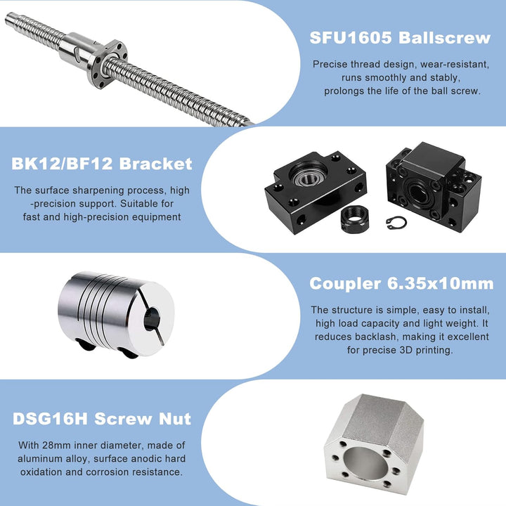 CNCMANS Kugelumlaufspindel SFU1605 250mm Edelstahl Gerollte ballscrew mit BK12 / BF12 Endunterstützu