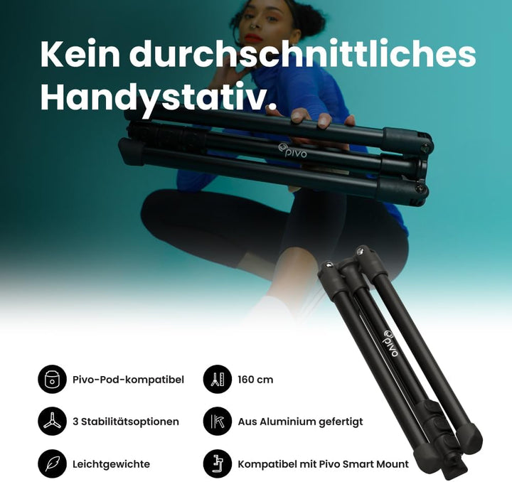 Pivo Stativ für Smartphone, Kamera, Flexibel, 160 cm mit universellem 1/4-Zoll-Gewinde und 3 Höhen f