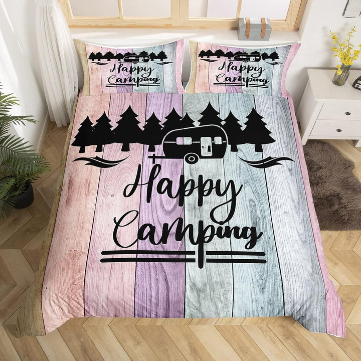 Happy Camping Bettbezug, 2-teilig 135 x 200 cm für Jungen Kinder Teenager Erwachsene Camper-Bettwäsc