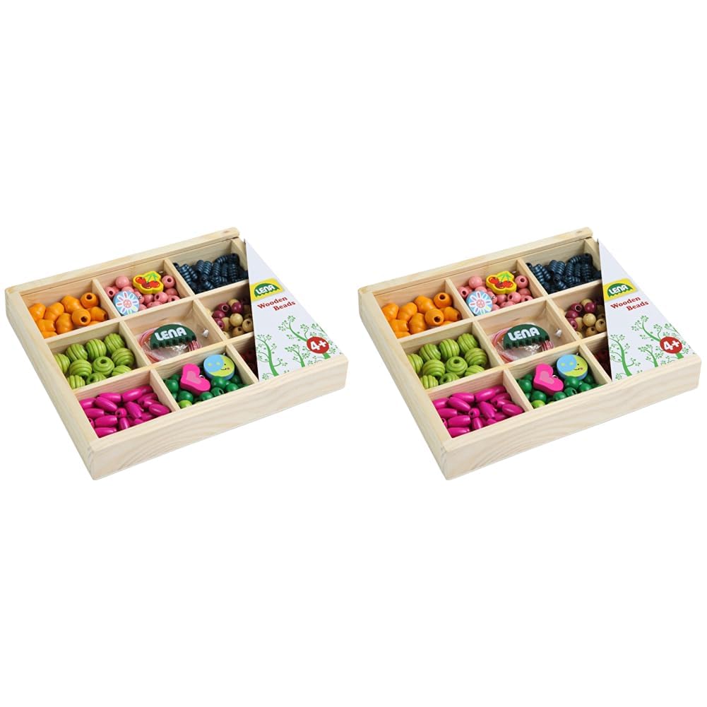 Lena Holzperlen Holzkassette, mittel 32012, 3 Jahre to 12 Jahre (Packung mit 2) Mittel (Packung mit