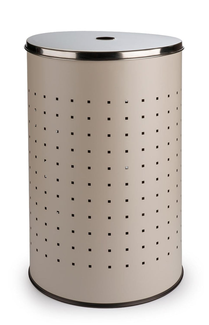 Wäschekorb mit Deckel und Luftlöchern - Greige, Beige - Edelstahl - 54 L Fassungsvermögen - Ø 35,5 c