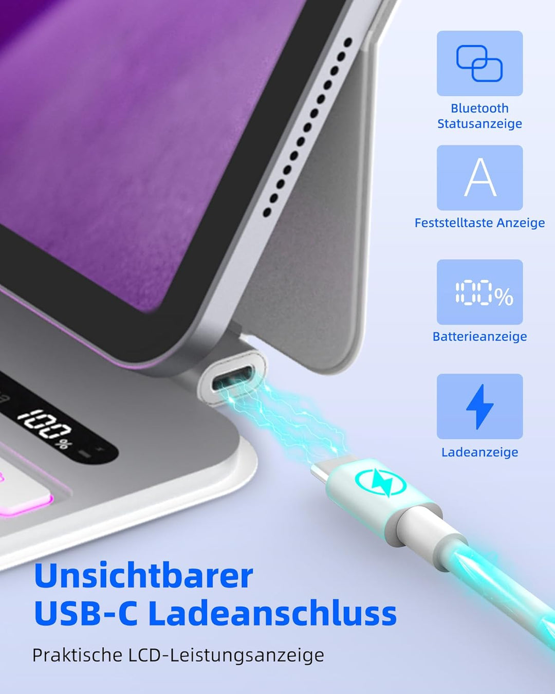 Bettdow für iPad Air 13 Zoll M3 2025/M2 2024/iPad Pro 12.9" 2018-2022 Tastatur Hülle, Leichte Alumin