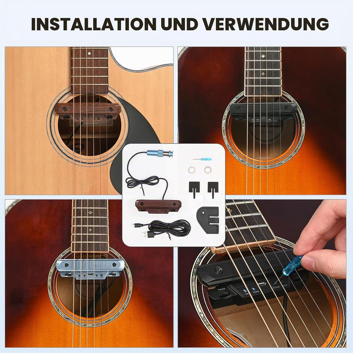 Tonabnehmer für Akustikgitarre, wiederaufladbar, aktiver Schallloch-Gitarren-Tonabnehmer, verstellba